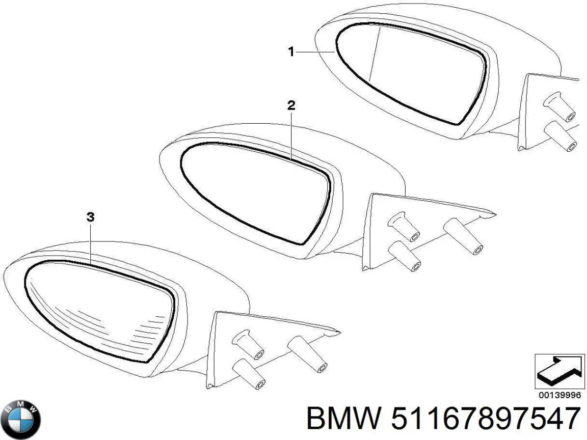 51167897547 BMW cristal de espejo retrovisor exterior izquierdo