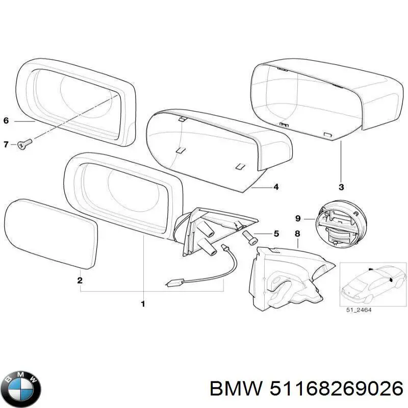 Comprar 51168269026 BMW Carcasa interior del espejo retrovisor derecho