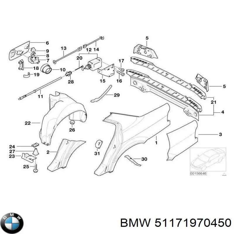 Bisagra de tapa del depósito de combustible 51171970450 BMW