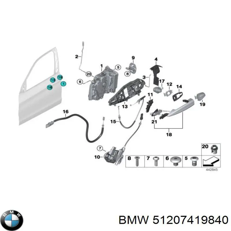 51207419840 BMW cable de accionamiento, desbloqueo de puerta delantera derecha