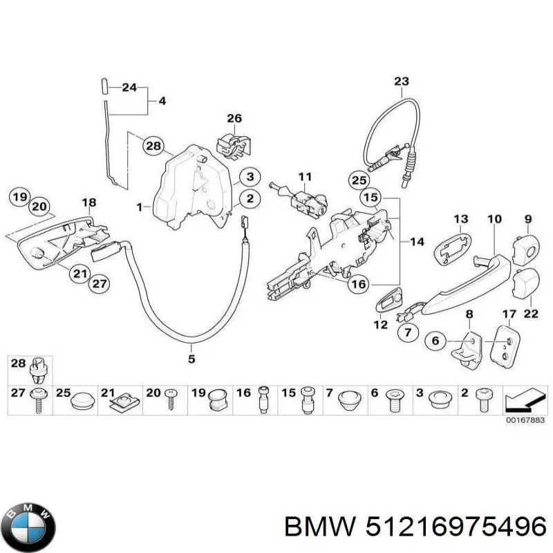 51216975496 BMW manecilla de puerta, equipamiento habitáculo, delantera derecha