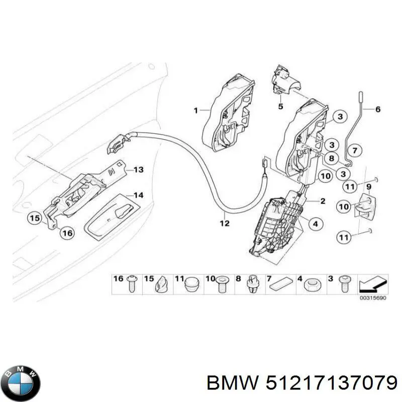 Cable de accionamiento, desbloqueo de puerta delantera para BMW X6 (E71)