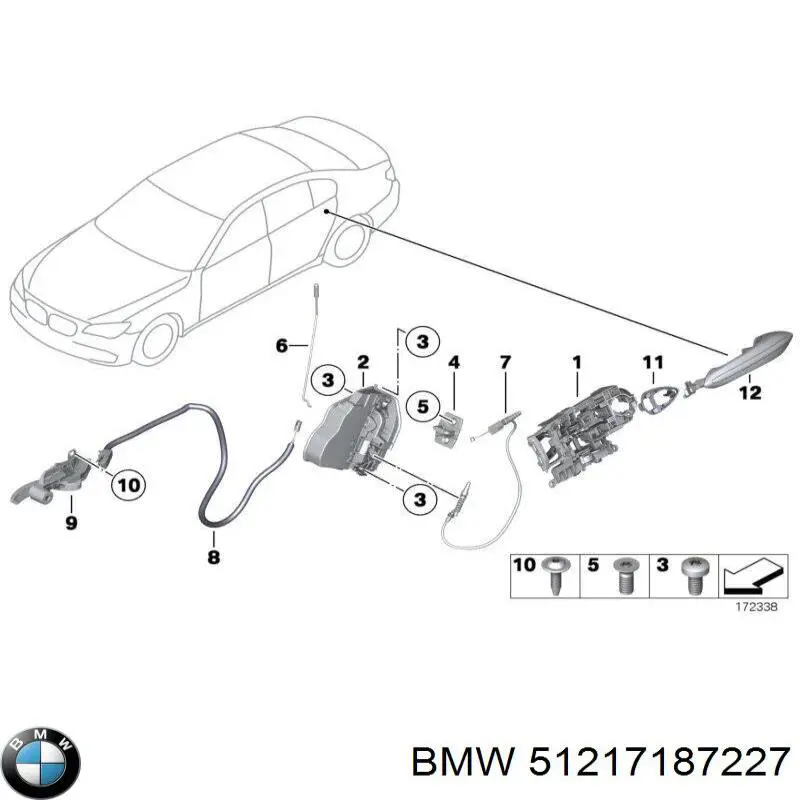 51217187227 BMW soporte de manilla exterior de puerta trasera izquierda