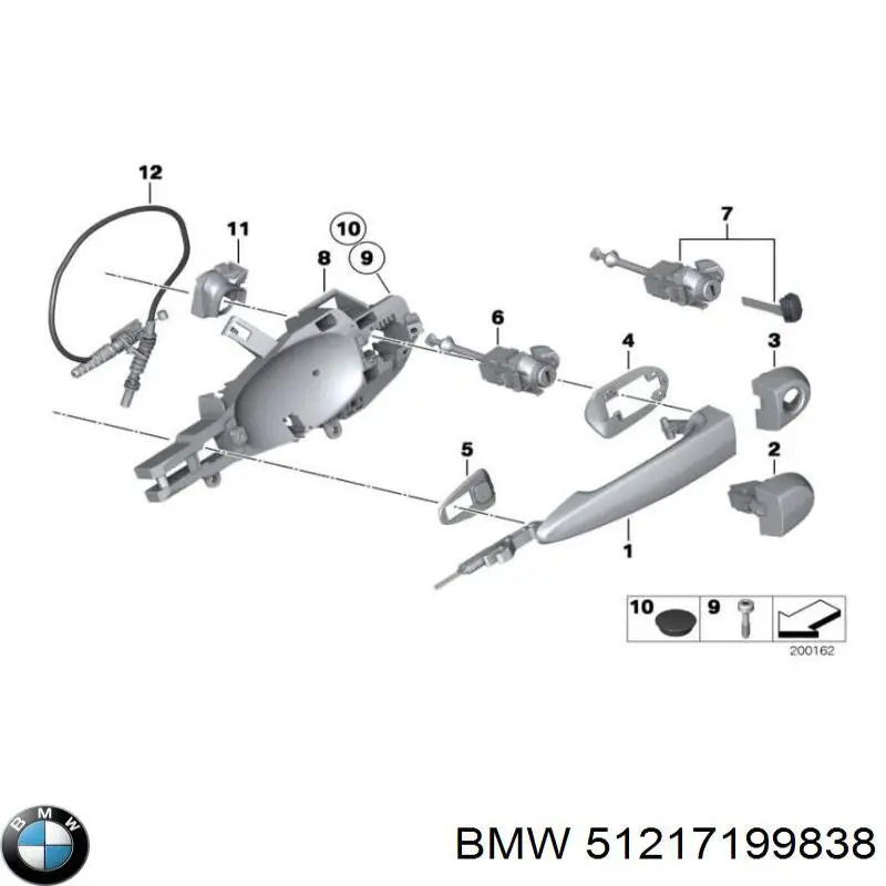 51217199838 BMW soporte de manilla exterior de puerta delantera derecha