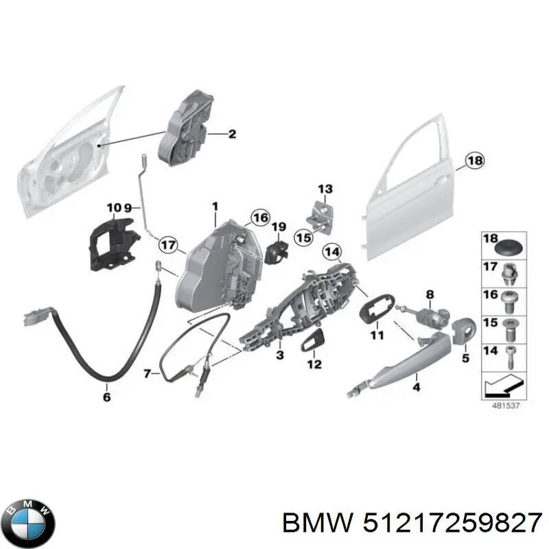 51217259827 BMW cable de accionamiento, desbloqueo de puerta delantera derecha