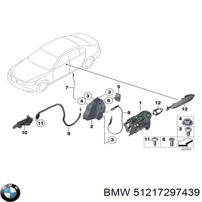 Cable de accionamiento, desbloqueo de puerta delantera BMW 51217297439
