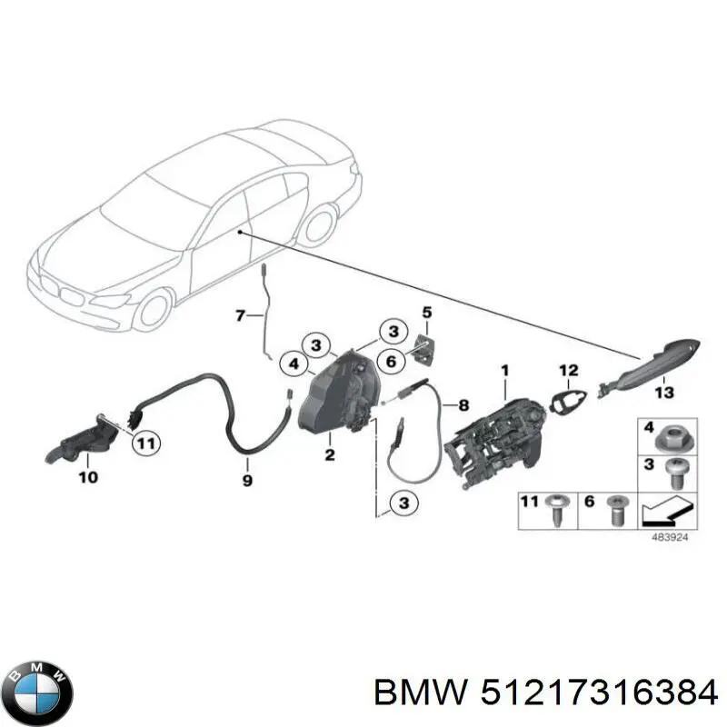 Comprar 51217316384 BMW Manija exterior derecha delantera/trasera de puerta