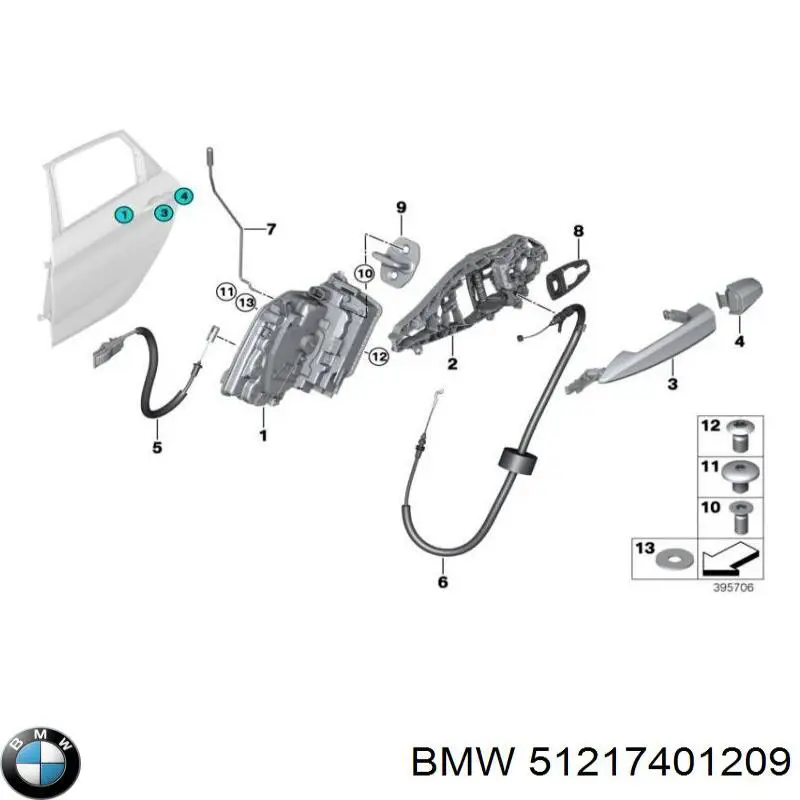 51217401209 BMW soporte de manilla exterior de puerta trasera izquierda