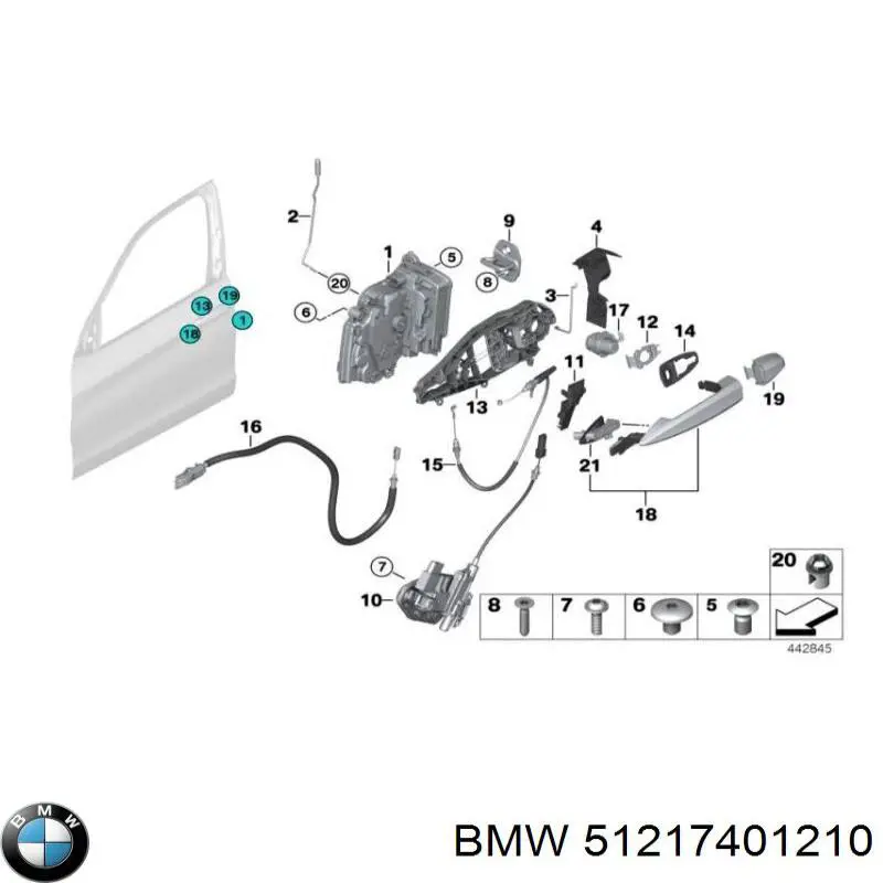 51217401210 BMW soporte de manilla exterior de puerta trasera derecha