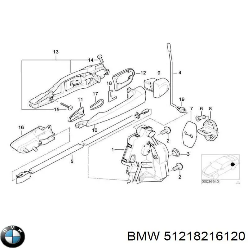 51218216120 BMW tapa, manecilla puerta, trasera derecha