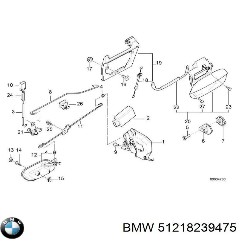 51218239475 BMW manecilla de puerta, equipamiento habitáculo, delantera izquierda