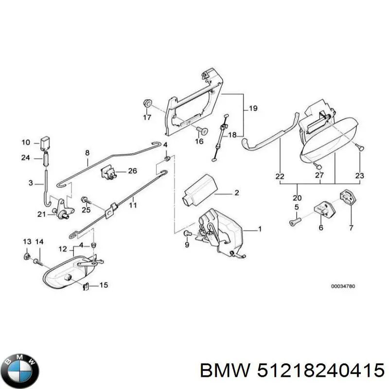 Tirador de puerta exterior trasero izquierdo para BMW 7 (E38)