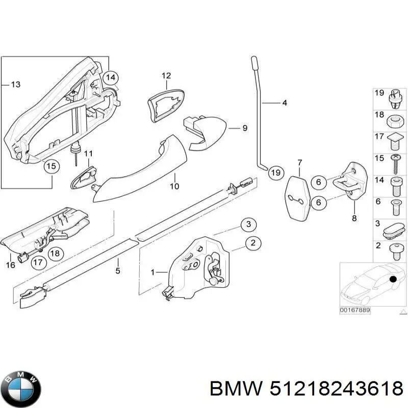 51218243618 BMW tirador de puerta exterior delantero derecha