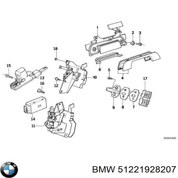Tirador de puerta exterior trasero izquierdo para BMW 5 (E34)