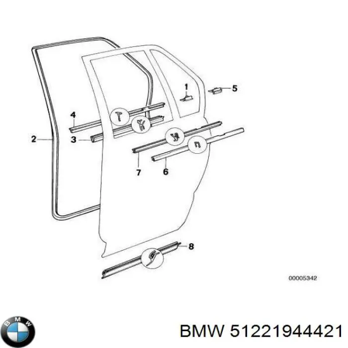 Comprar 51221944421 BMW Sellado de puerta trasera izquierda (en puerta)