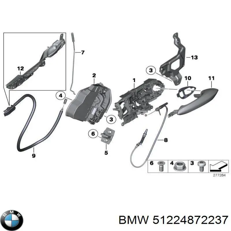 51227297440 BMW cable de accionamiento, desbloqueo de puerta delantera