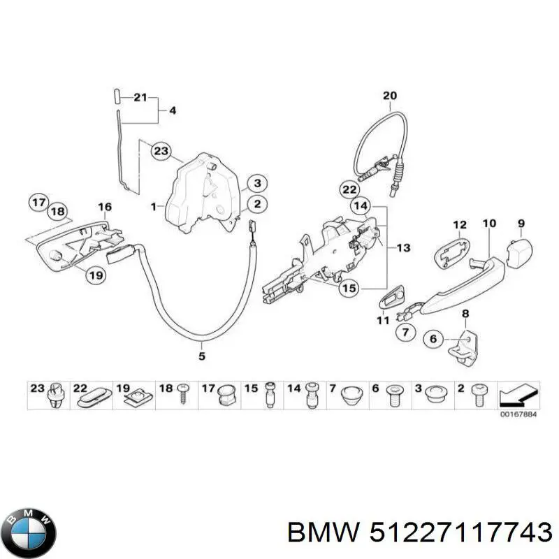 51227117743 BMW cable de accionamiento, desbloqueo de puerta delantera