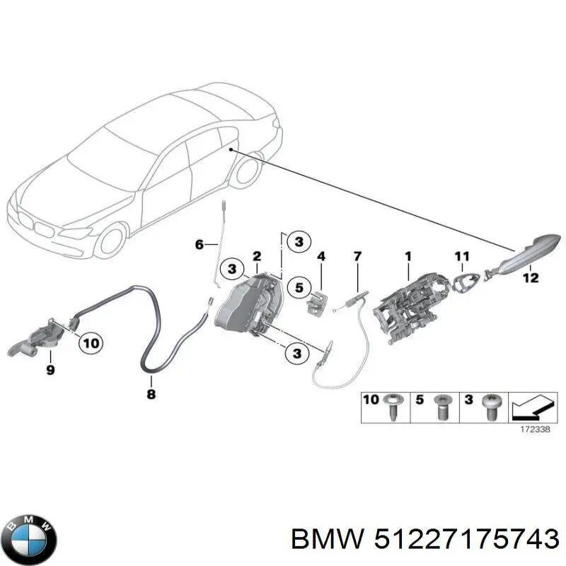 51227175743 BMW cable de accionamiento, desbloqueo de puerta trasera izquierda