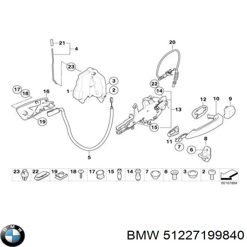 51227199840 BMW soporte de manilla exterior de puerta delantera derecha