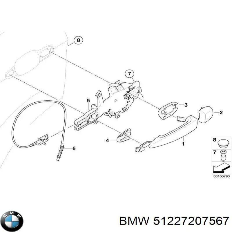 51227207567 BMW tirador de puerta exterior trasero izquierdo