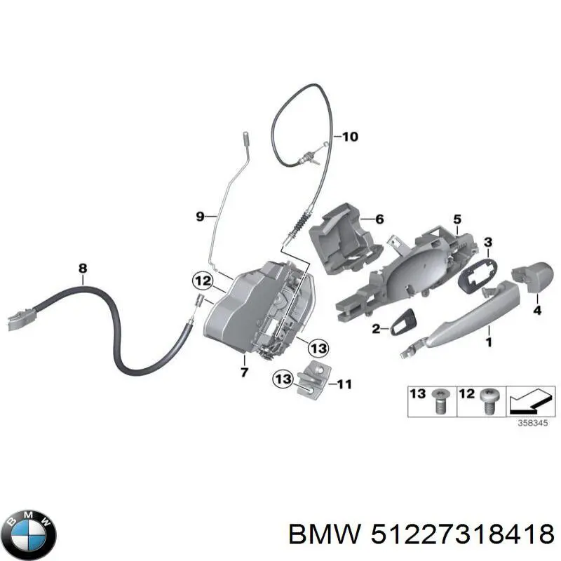 51227318418 BMW cerradura de puerta trasera derecha