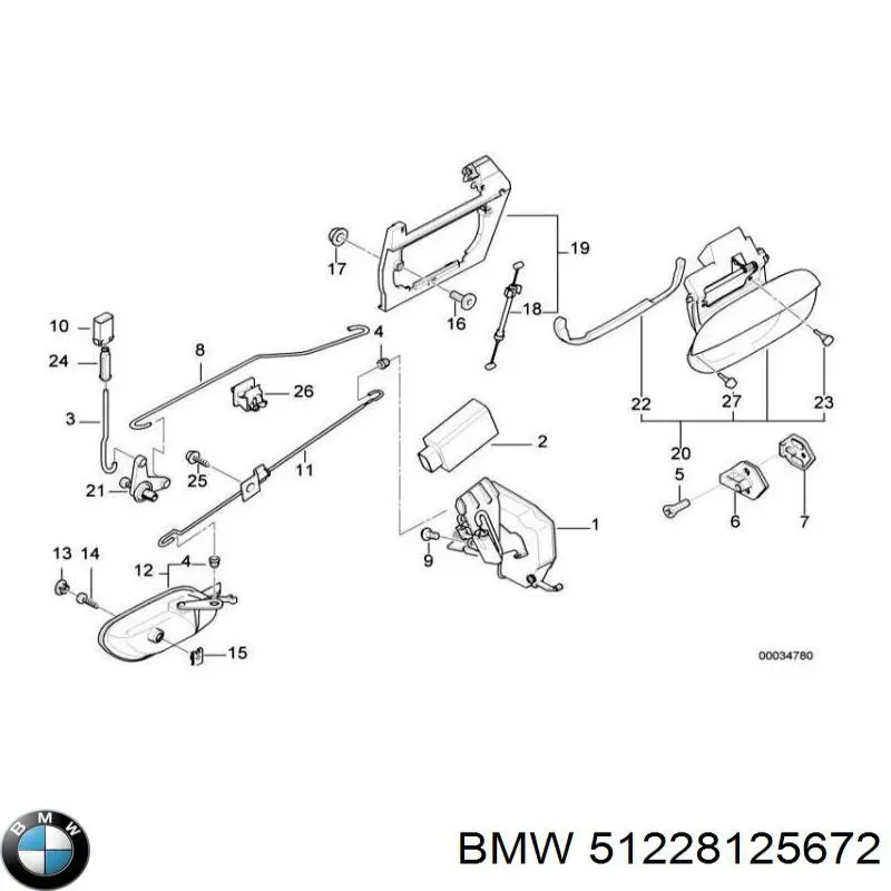 Cierre de la puerta trasera derecha para BMW 7 (E38)