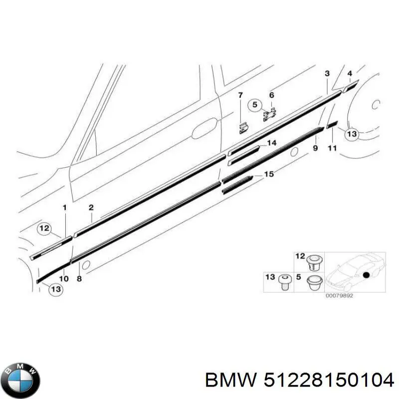 51228150104 BMW moldura de cristal de la ventana de la puerta trasera derecha