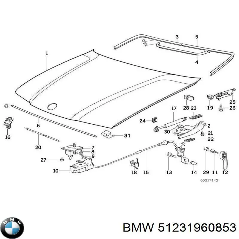 Comprar 51231960853 BMW Cable de capó del motor
