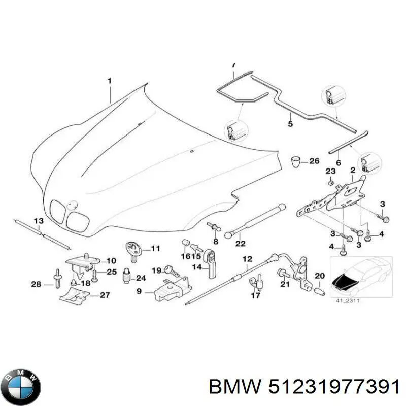 Cable de apertura del capó delantero BMW 51231977391 precio, desde 13,70 EUR