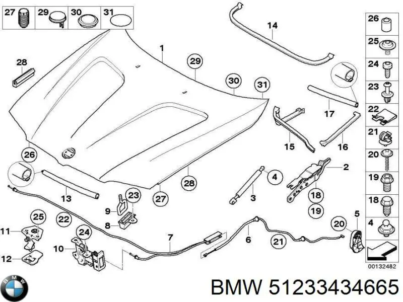 Tirador del cable del capó delantero para BMW X3 (E83)