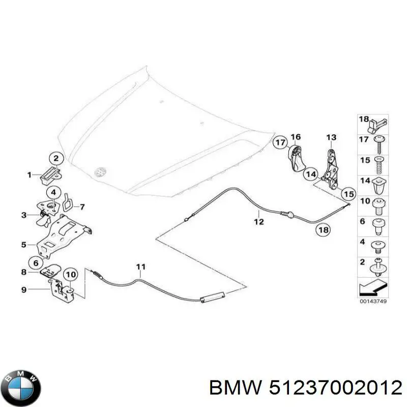 51237002012 BMW cerradura del capó de motor