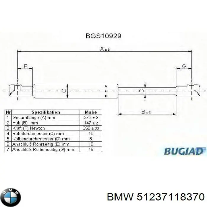 51237118370 BMW muelle neumático, capó de motor