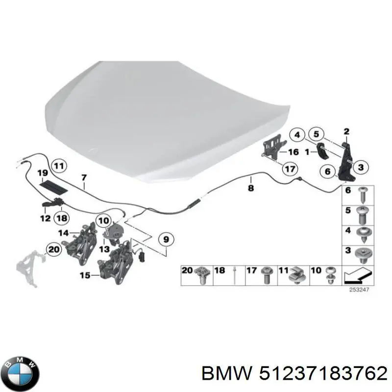 Cerradura de capo derecha para BMW 7 (F01, F02, F03, F04)