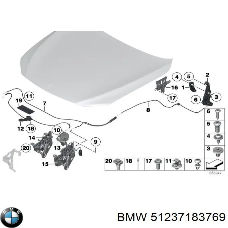 Tirador del cable del capó trasero para BMW 7 (F01, F02, F03, F04)
