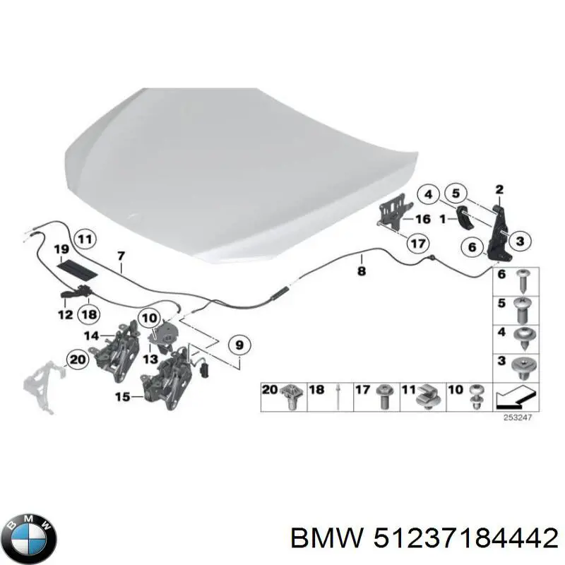 51237184442 BMW Cerradura del capó derecha