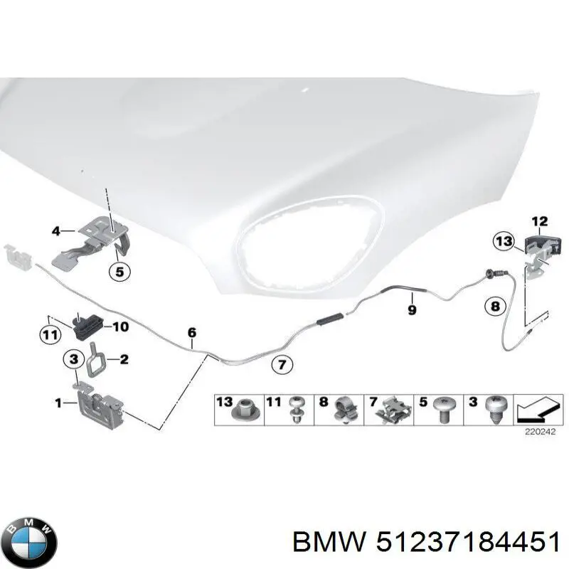 Tirador del cable del capó trasero para BMW 5 (E60)