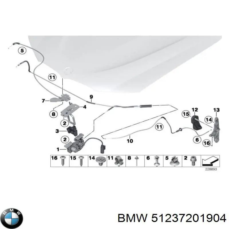 Cable de apertura del capó trasero 51237201904 BMW
