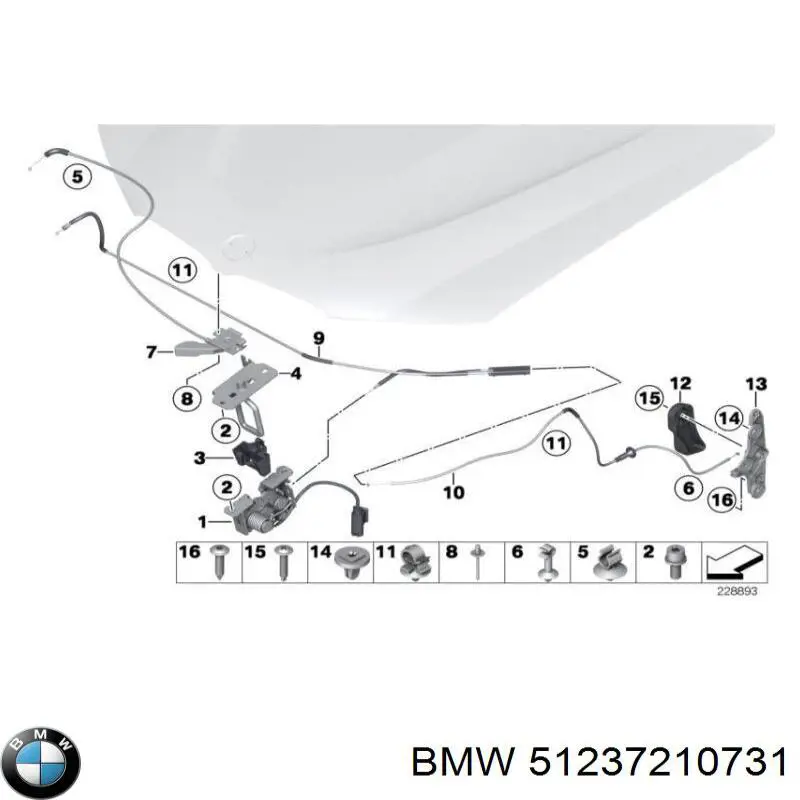 51237210731 BMW cerradura del capó de motor