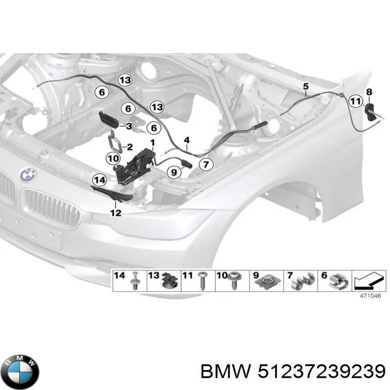 51237239239 BMW tirador del cable del capó trasero