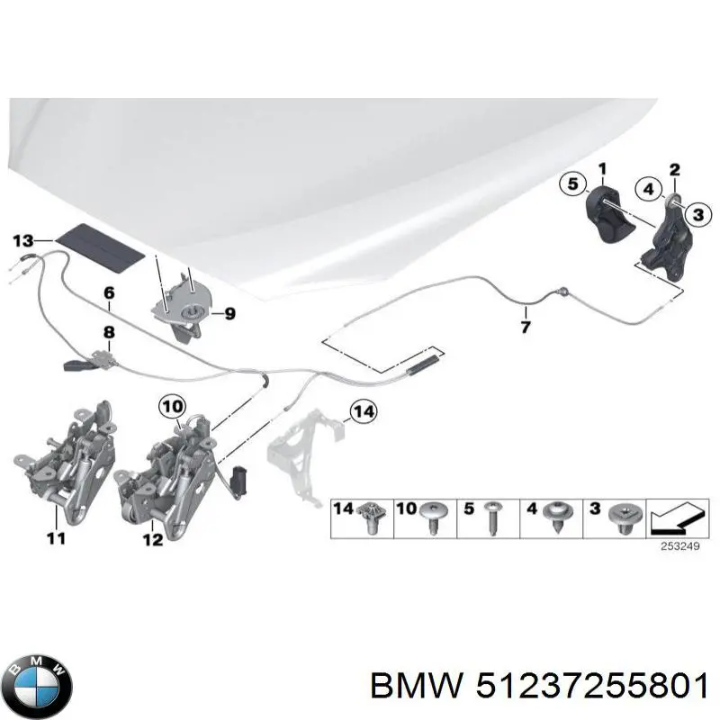 51237255801 BMW tirador del cable del capó trasero