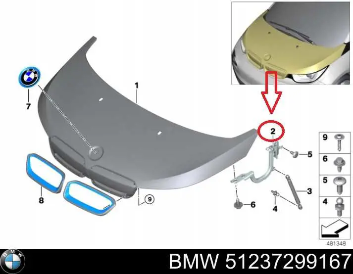 Comprar 51237299167 BMW Bisagra izquierda del capó