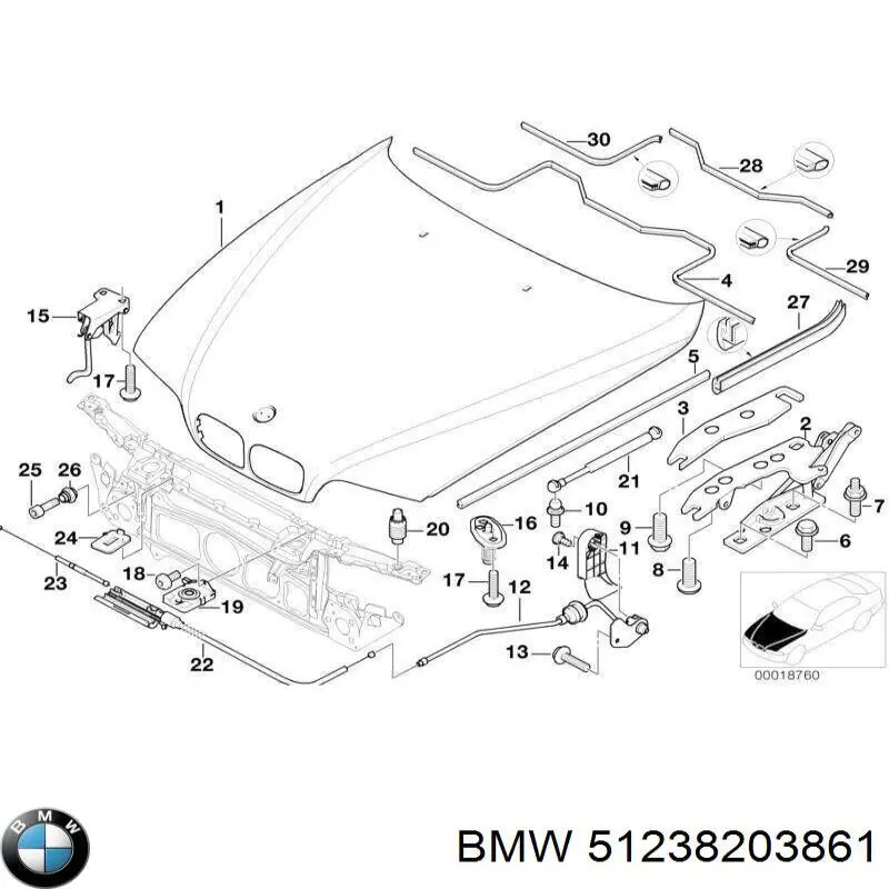 51238203861 BMW cerradura del capó de motor