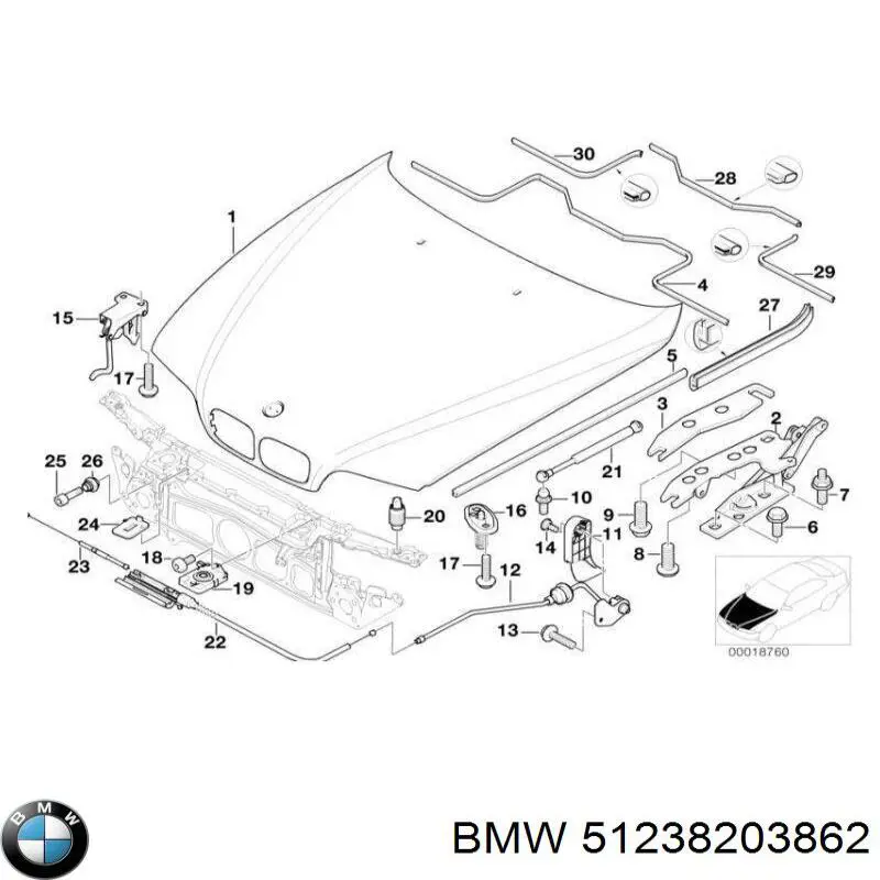 51238203862 BMW cerradura del capó de motor