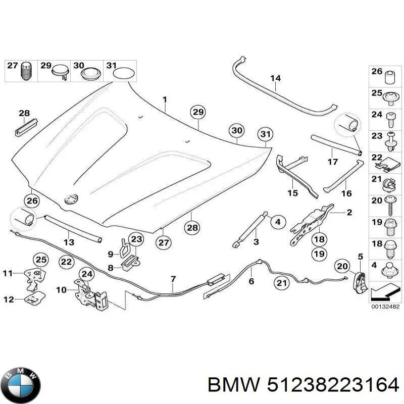 Asa, desbloqueo capó para BMW 3 (E46)
