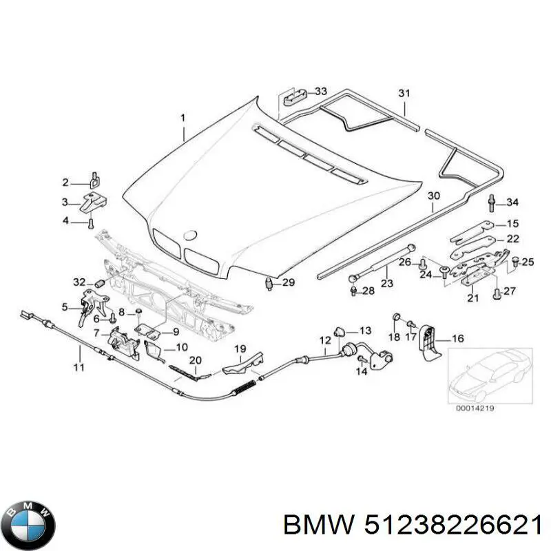 Palanca de apertura del capó BMW 51238226621 precio, desde 29,38 EUR