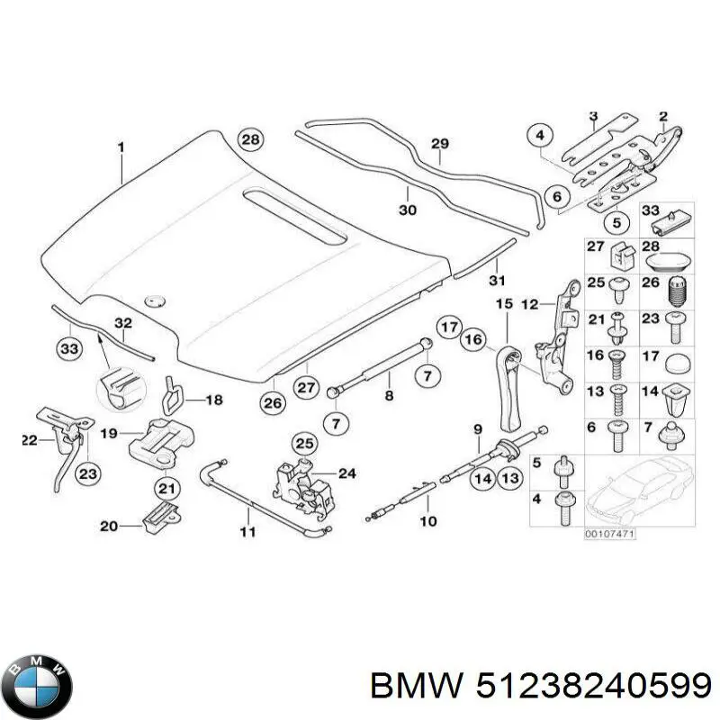 Cerradura del capó de motor para BMW 7 (E65, E66, E67)