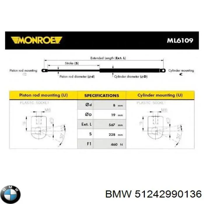 Comprar 51242990136 BMW Amortiguador de puerta trasera