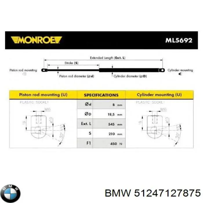 Comprar 51247127875 BMW Amortiguador de puerta trasera