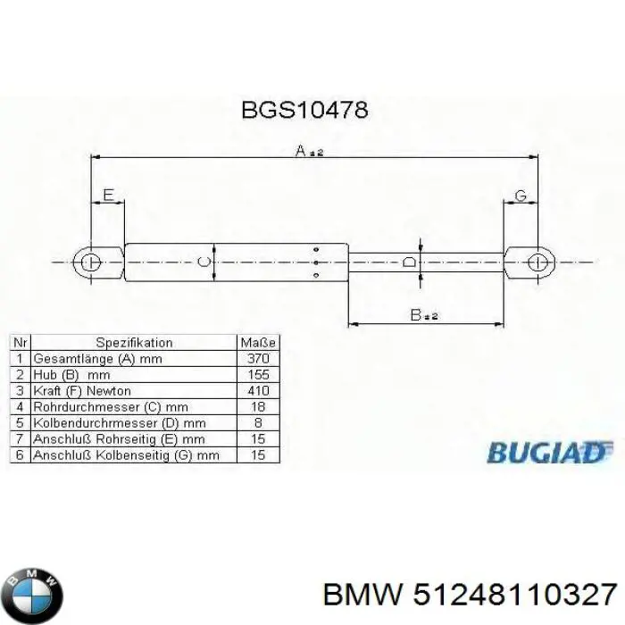 Comprar 51248110327 BMW Amortiguador de puerta trasera
