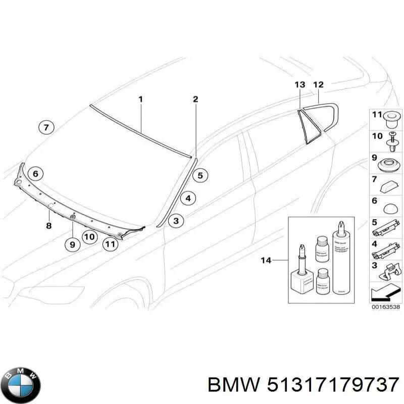 51317179737 BMW moldura de parabrisas superior